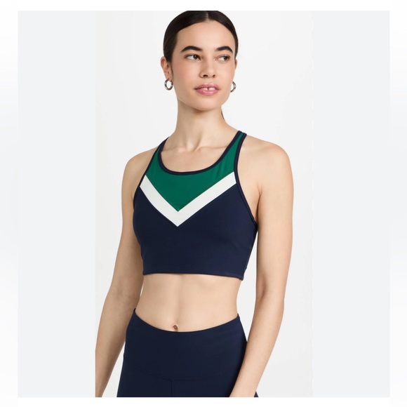 Tory Burch Sport Chevron Cropped Tank in Tory Navy / Evergreen - Picture 1 of 5